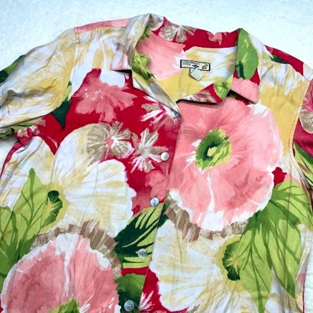Caribbean Joe Let Go Hawaaiian Shirt Mens XL Floral Short Sleeve  Silk Blend
